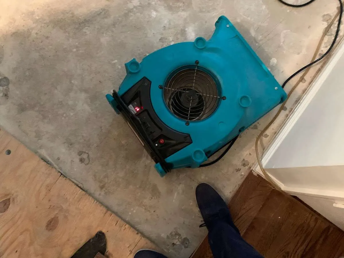 Air mover drying subfloor during Leak Detection & Repair in Page